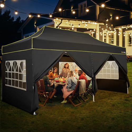 Image of HOTEEL 10x20 Heavy Duty Pop Up Canopy Tent with Sidewalls, Commercial Outdoor Canopy Tents for Parties Event Wedding with Roller Bag, Waterproof & UV 50+, Upgraded Thickened Hexagonal Legs, Black