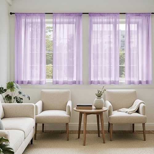 MIULEE Light Purple Sheer Curtains 63 Inches Long 4 Panels 42 x 63 Inches