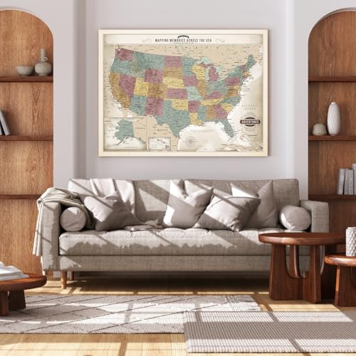Image of DECORARTS - Oversized Push Pin Travel Map USA, Extra Large US Maps for Wall, Vintage Pastel United States Pin Board Canvas, Giclee Print, Handcrafted in USA, 40x30''