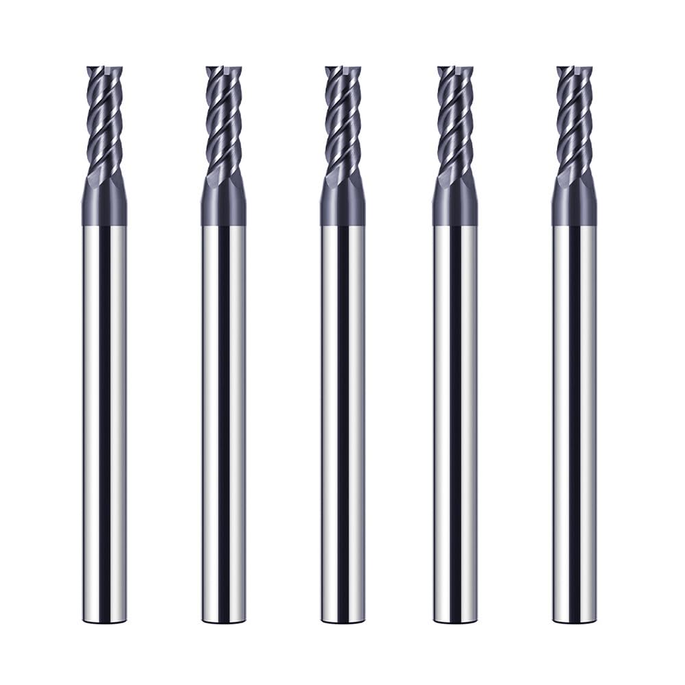 Lot de 5 fraises à queue en carbure de tungstène 3 mm, 4 dents/4 tranchants CNC, HRC 55, revêtement AlTiN noir, VHM Fraise CNC pour acier, métal, bois, acrylique, plastique