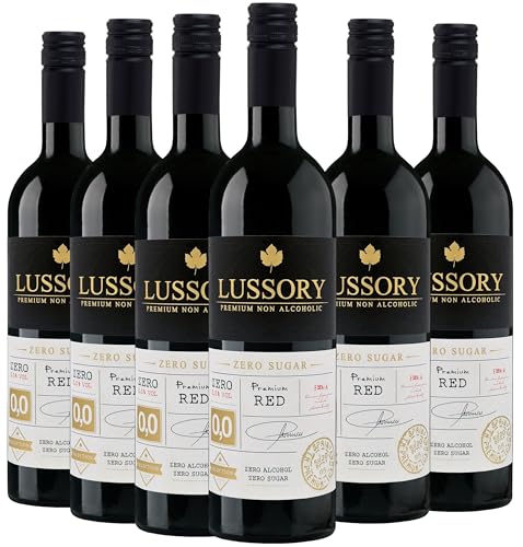 Vino Tinto SIN ALCOHOL 0,0 - LUSSORY PREMIUM | Pack 6 botellas 750ml | ZERO Azúcar | SIN alcohol, BAJO en calorías | Vino clásico sin gota de alcohol.