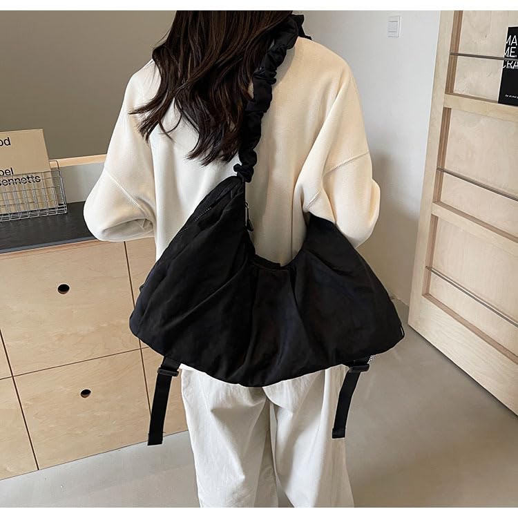 Image of Women's Large Nylon Crescent Bag with Yoga Mat Carrier Half Moon Pastel Hobo Lightweight Bag