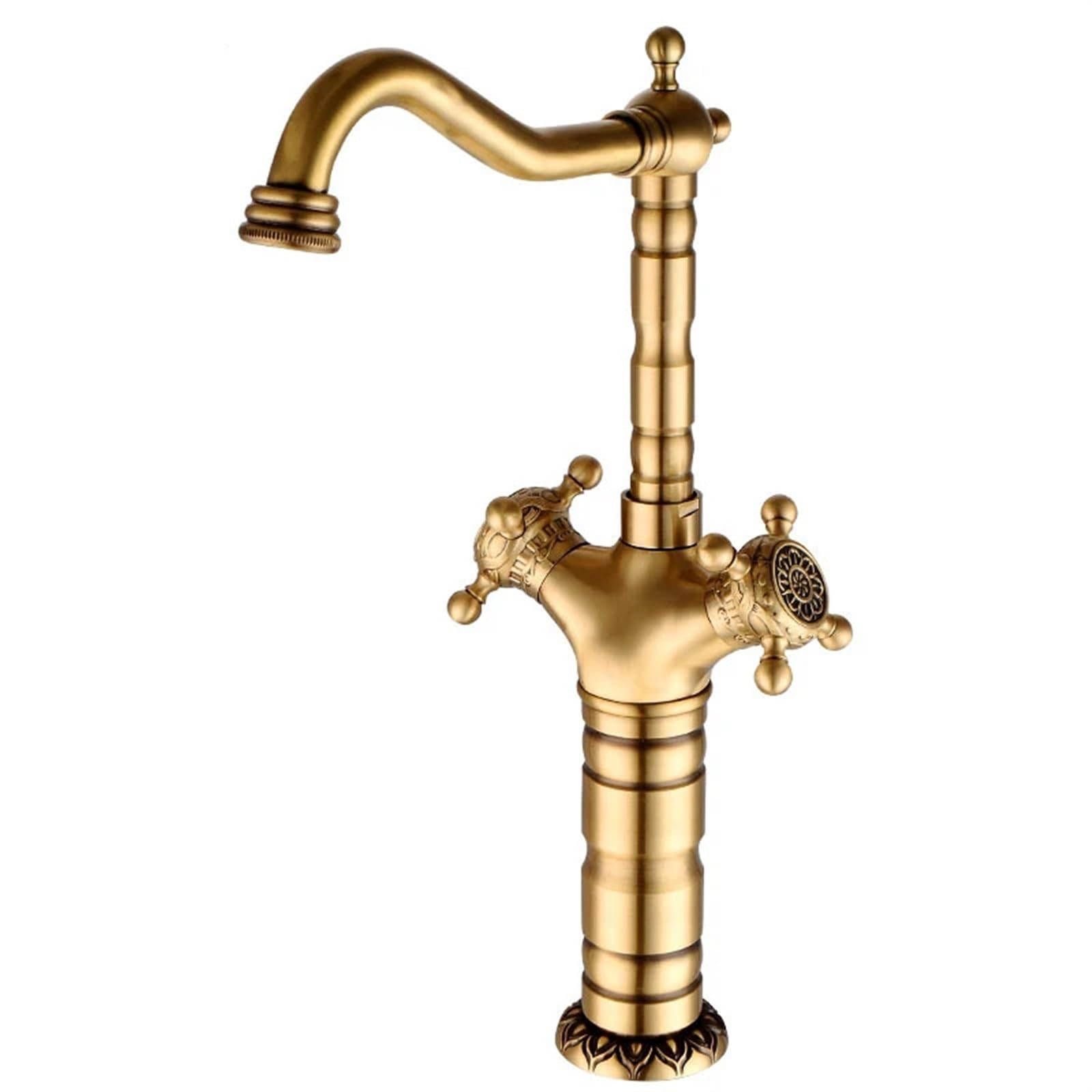 Rubinetto da cucina in ottone anticato, beccuccio girevole, miscelatore a doppia maniglia per bagno e lavabo, rubinetto decorativo dal Design Alto per USO domestico
