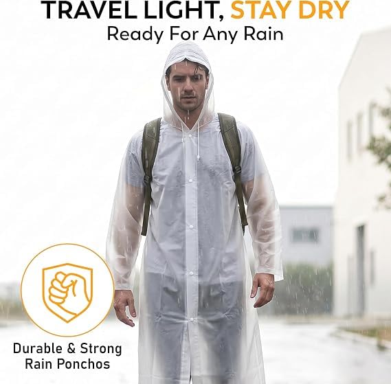 Image of Disposable Emergency Rain Ponchos 5 /10 Pack, Clear Waterproof