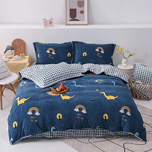 Bettwäsche-sets,2020 ab-version baby kaschmir vierteiliges set herbst und winter warmes bett flanell fleece bettlaken bettbezug-dinosaurier_bettbezug 200 * 230cm