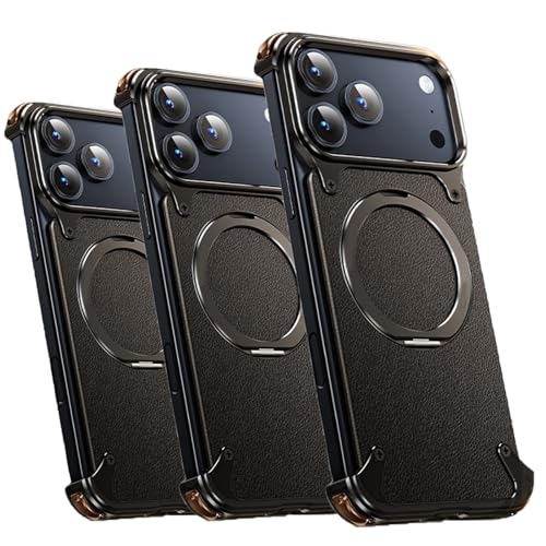 IPhone 17 Pro / 17 Pro Max �p �P�[�X �t���[�����X 360°��]�X�^���h �A���~�o���p�[ & �{�v �J�o�[ �ČRMIL�K�i �ϏՌ� ���^ �y�� ���M�݌v �����Y�ی�(Black,17 Pro Max)