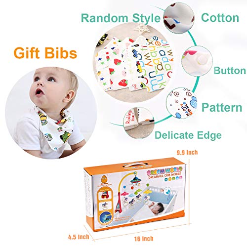 BOBXIN Baby Musical Crib Mobile with Projector,Light and 108 Melodies Music Box,Remote Control and Hanging Rattles Rotating,Gift for Newborn(with Bibs) - Thumbnail 7