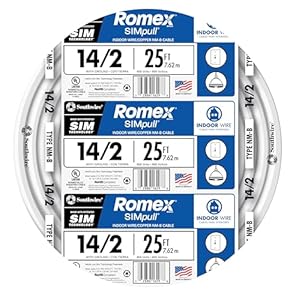Southwire Romex Brand Simpull Solid Indoor 14/2 W/G NMB Cable 25ft coil - SW# 28827421