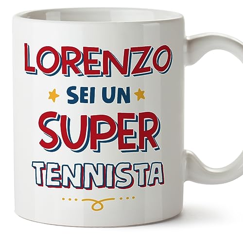 Mugffins Tazza Personalizzata in ceramica per TENNISTA uomo 11 oz / 350 ml - In italiano - Sei Super - Idea regalo per compleanno, anniversario, natale, laurea