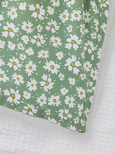 Image of SHENHE Girl's 2 Piece Outfits Ribbed One Shoulder Tank Top and Floral Shorts Set Green White 8Y