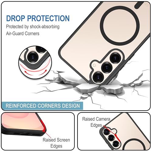 Image of CEDO Cover for Samsung Galaxy S25 Plus (5G) | Compatible with MagSafe Wireless Charging | Designed with Magnetic Lock Shockproof Phone Bumper Transparent Back Case Cover (Black)