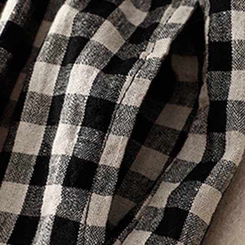 Linen Pants for Women Summer 2024 Plaid Casual Elastic High Waist Straight Leg Pants Loose Fit Trendy Beach Trousers3