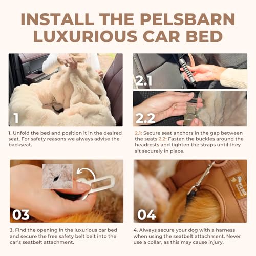 Pelsbarn Luxurious Cozy Car Bed - M/L Luxury Travel Dog Bed with Safety Belt - Ultra Soft Faux Fur - Brown - Image 5