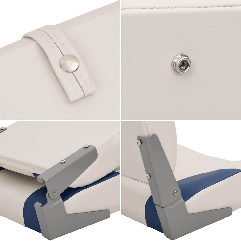 vidaXL Asiento Plegable para Barco 1 Juego con cojín Blanco y Azul, Silla de Barco, Asiento de Barco de capitán, Silla de Barco Plegable