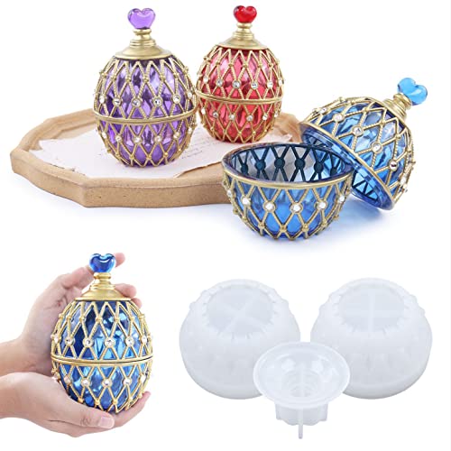 Egg Shape Box With Heart Lid Epoxy Mold, For Small Trinket Jar Making, Diy Resin Casting Silicone Mold With 100Pcs Matching Decorative Diamond #TOP5