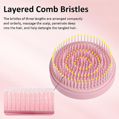 Doygim Travel Hair Brush and Mirror Portable Pocket Frizz Ease Detangling Hairbrush Small Tangle Teaser Massage Comb Set Round Curly Wavy Fine Thick for Men Women Kids Girls Pink - Image 3