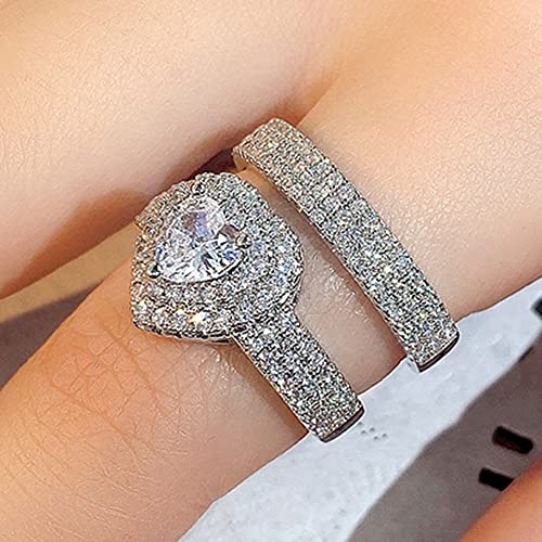 RKKOJJO 925 Sterling Silver Cubic Zirconia Stacking Ring Heart Diamond Ring Engagement Ring Wedding Band Rings for Women2