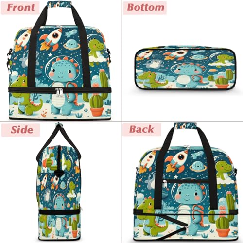 Travel Duffel Bags Cute Cartoon Dinosaur Foldable Weekender Bags for Women with Shoes Compartment Waterproof & Tear Resistant Carry on Overnight Luggage Duffel Bag Shoulder Sports Tote Bag3