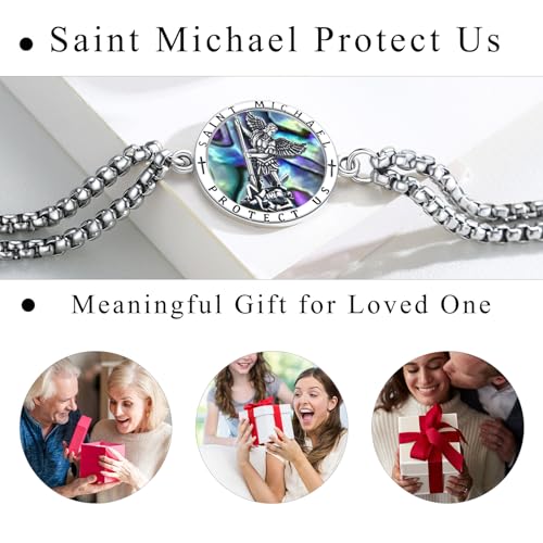 Unisex St Michael/Christopher/Benedict/Jude/Joseph/Guadalupe/Guardian Angel/Santa Muerte Bracelet 925 Sterling Silver Patron Saint Bracelet with Double Link Chain,9"3