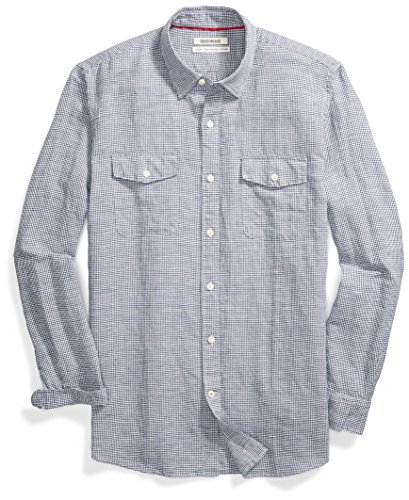 Amazon Brand - Goodthreads Men's Standard-Fit Long-Sleeve Linen and Cotton Blend Shirt, navy