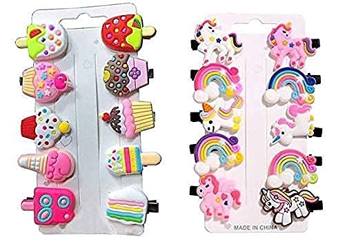 BAKEFY 10 pcs Unicorn Hair Clips Princess Mermaids Hair Clips Set Baby Hairpin For Kids Girls Toddler Barrettes Hair Accessories (UNICORN RAINBOW)