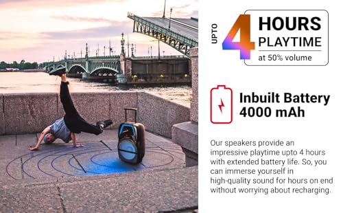 Image of AKAI PartyMate 60W Portable Bluetooth Trolley Party Speaker with Remote - 1 Year Warranty, Inbuilt 4000mAh Battery Karaoke System Outdoor Speaker, Wireless Mic, AUX, USB, 8 inch Driver (PM-60T)