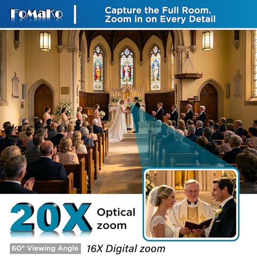 Image of FoMaKo PTZ Camera 20X Optical Zoom, 1080P 60fps AI Auto-Tracking & Framing, USB3.0 3G-SDI HDMI PoE+, LCD IP Display for Live Streaming Church Worship, Conference Room & Education, NDI Upgradeable K20