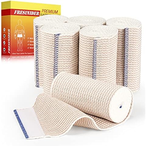 FRESINIDER Premium Elastic Bandage Wrap, 6 Pack 4" Cotton Latex Free Compression Bandage Wrap with Touch Closure at Both Ends, Support & First Aid for Sports, Medical, and Injury Recovery Cover