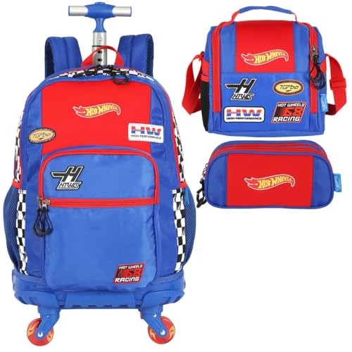 Mochila Infantil Hot Wheels com Lancheira e Estojo Triplo Vermelho