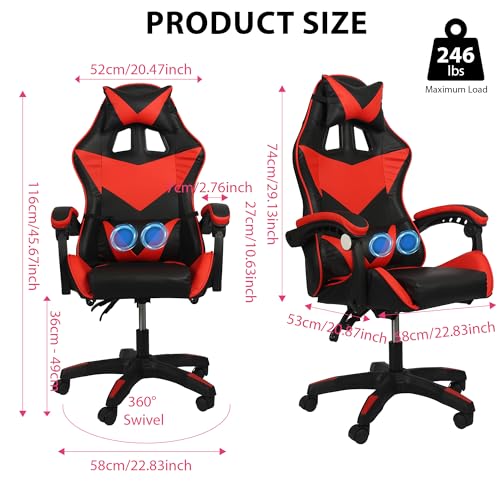 COZYBRITE Gaming Chair Office Desk Computer Chairs Swivel with Massage Headrest Back Support Reclining Ergonomic Design Faux Leather (Black+Red) - Image 4