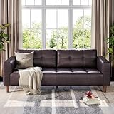 GAOMON 83 Inches 3-Seater Sofa Couch, Faux Leather Couch with Back Cushion, Waterproof, Wide Arm, Sturdy Support Feet, for Office, Living Room, Bedroom, Dark Brown