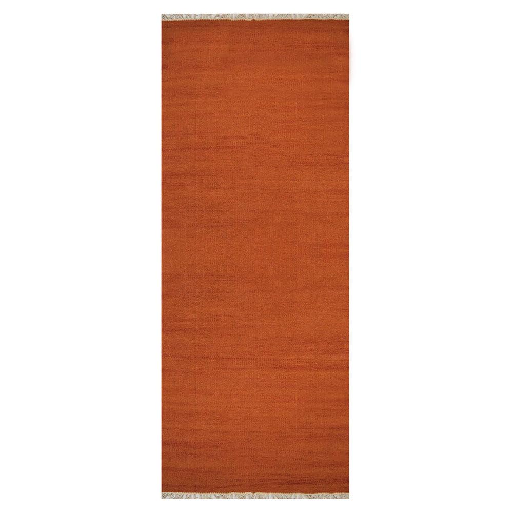 Rugsotic Carpets Hand Woven Flat Weave Kilim Wool 2'6''x6' Runner Area Rug Solid Dark Orange D00111