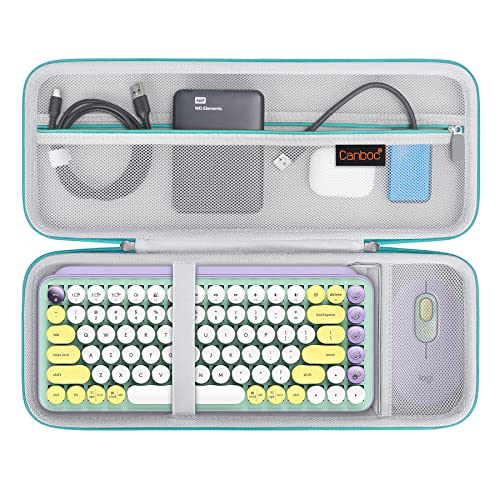 Canboc Hard Carrying Case for Logitech POP Keys Mechanical Wireless Keyboard and POP Wireless Mouse, Mesh Pocket fits Cables, USB Receiver, Spare Keycaps and More Accessories, Mint Green