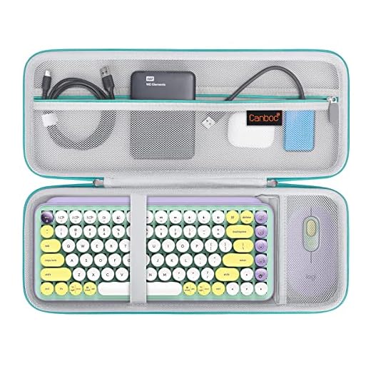 Canboc Hard Carrying Case for Logitech POP Keys Mechanical Wireless Keyboard and POP Wireless Mouse, Mesh Pocket fits Cables, USB Receiver, Spare Keycaps and More Accessories, Mint Green