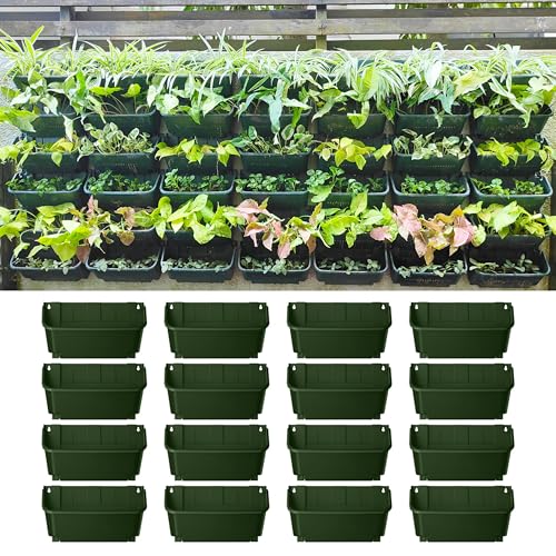 Maxona Vertical Garden Planter - 16 Pack, 13 inch Wall Mounted Planters for Patio Outdoor Decor, Home Green Plastic Balcony Pot, Plant Vegetable Fruit Herb Hanging Pocket Holder Flowerpot