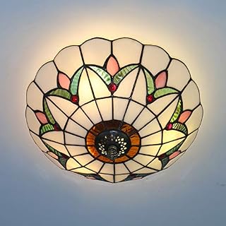 Skyweel 12 Inch Tiffany Style Ceiling Light Stained Glass Flush Mount Ceiling Lighting Fixtures Lamps