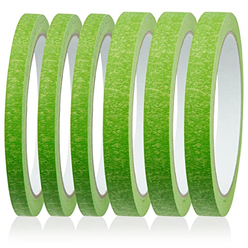 Cinta adhesiva verde, 6 rollos de cintas de enmascarar de línea fina, cinta de enmascarar de artista, 8 mm/12 mm de ancho, cinta de pintor verde de 22 yardas, cinta de enmascarar escribible para