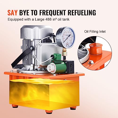 Image of VEVOR 10000 PSI 750W 110V, 488 in /8L Capacity, Single Acting Solenoid Valve, Electric Driven Hydraulic Pump Power Pack Unit with Pedal Switch for Punching /Bending /Jack Machine, Orange | For Punching, Jack Machine, Single Acting Solenoid Valve, Electric Driven Hydraulic Pump Power Pack Unit with Pedal Switch