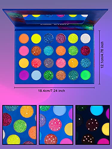 EBANKU Neon Lidschatten Palette Glitzer, 24 Farben UV Grow Blacklight Makeup Eyeshadow Palettes Matte Glitter, für Augen… – Bild 3
