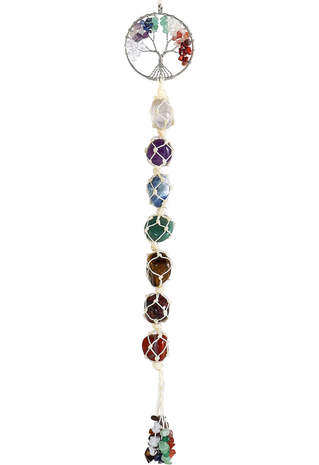 7 Chakra Wall Ornament, Healing Crystals Ornament, Tree of Life Chakra Crystals Healing Stones Hanging Ornament, Chakra Stones Decor for Home, Car and Party (Round)