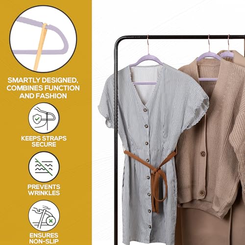 Image of Techzoo Premium Velvet Hangers 50 Pack Ultra Thin Non Slip Adult Felt Space Saving Suit Hanger for Closet Heavy Duty Coat Pants Jackets Dress Hangers 360 Swivel Hook Hold Upto 10 lbs Purple Hangers