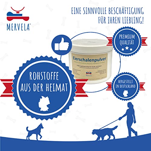 MERVELA Eierschalenpulver Hunde | 500 Gramm | Eiweißpulver | Eierschalen gemahlen | Kalzium für Hunde & Katzen | Eierschale | 100% natürlich | Hundefutter-Futterzusatz | Calcium Knochen & Zähne