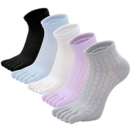 Women's Toe Sock Woman Striped Five Finger Ankle Sock Cotton Athletic Running Toe Sox for Girls 5 Pairs