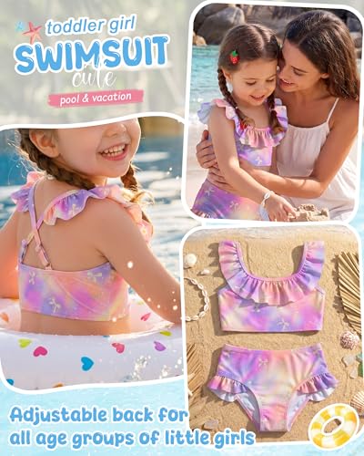 Image of Xaatren Toddler Girl Swimsuits 2 Piece Kids Ruffle Trim Bathing Suit with Adjustable Strap Summer Cute Tankini for 2-8 Years