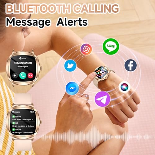 Image of Smart Watch for Women, 1.72 inch Fitness Tracker with Answer /Make Calls, Sleep /Heart Rate Monitor, Smartwatch for Android iOS Support 100+ Sports Modes, IP68 Waterproof, Fitness Watch with 2 Band (Gold)