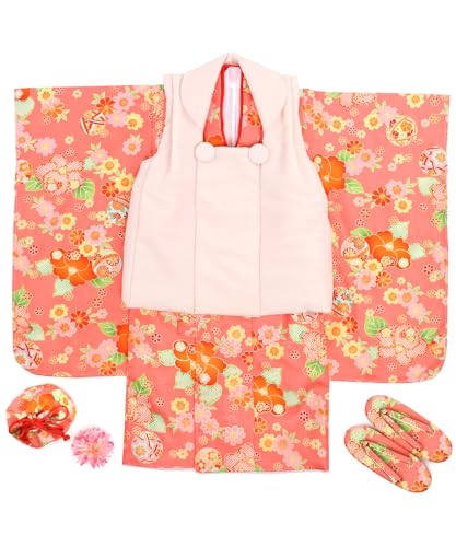 [KYOETSU] [キョウエツ] 七五三 3歳 女の子 ガールズ 着物 セット 被布 無地被布 小物 フルセット 753 (3.牡丹鞠の夢幻)のサムネイル