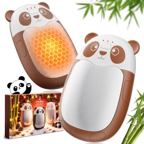Fandliss Elektrischer Handwärmer 2er Set mit Band,Panda-Design, Braun-Weiß – Ansicht 1
