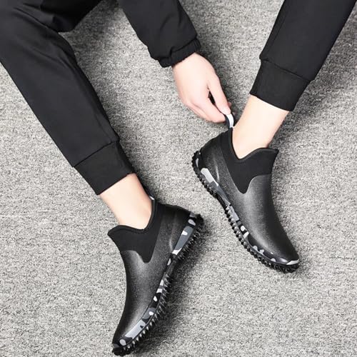 GILKUO Gummistiefel Herren Kurz Gummistiefeletten Regenstiefel Halbhoch Kurzschaft Regenschuhe Wasserdicht Regenstiefeletten Gummi Stiefel Schwarz 45