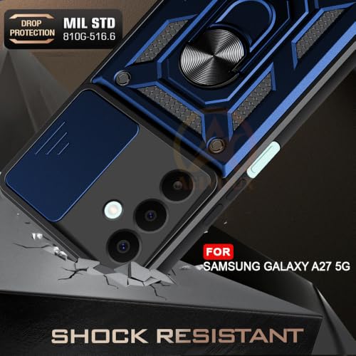 Image of Armor Bumper Back Cover Case for Samsung Galaxy A27 / M47 5G Rotating Camera Cover, Ring Holder & Kickstand | Heavy Duty & 360 Degree Protection Back Cover (Blue)