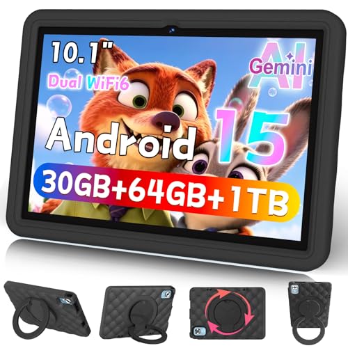 Image of DMOAO 10.1 Inch Kids Tablet Android 15-30GB RAM+64GB ROM(1TB Expandable), Octa-Core 2.0GHz, Anti-Blue Light Screen, 6000mAh, WiFi 6, 5MP+8MP, Parental Controls, EVA Case, Preloaded Edu Apps - Black